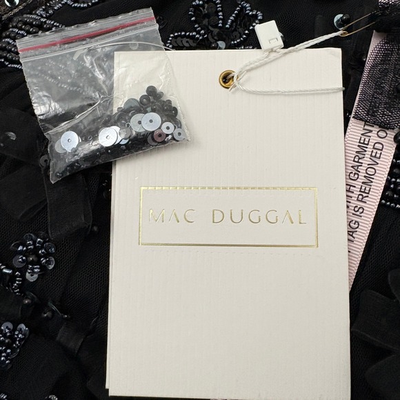 NWT Mac Duggal Black Sheer Long Sleeve Embellished Mini Dress 9140 Size 2 - Picture 13 of 16